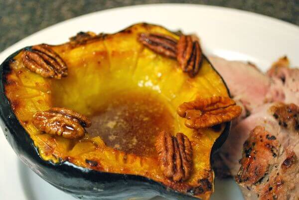 baked acorn squash with sauteed marshmallows